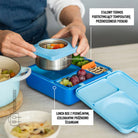 OmieBox Blue Sky – niebieski lunchbox z termosem, przegródkami i uchwytem, idealny do szkoły i przedszkola.