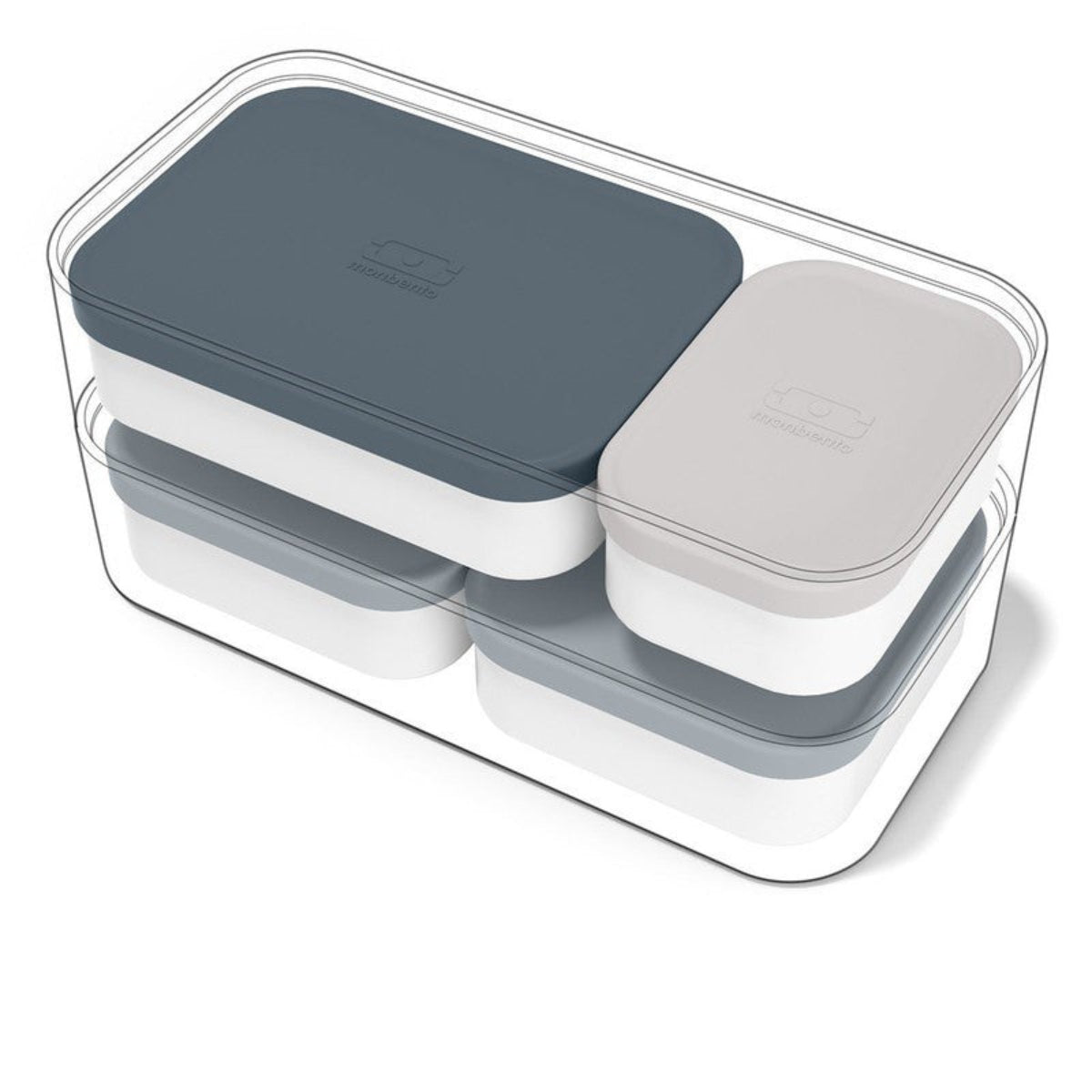 Monbento Pojemniki do Original – zestaw 4 pojemników, szczelne, bez BPA, do sosów i przekąsek, mikrofalówka i zmywarka, kolor: niebieski