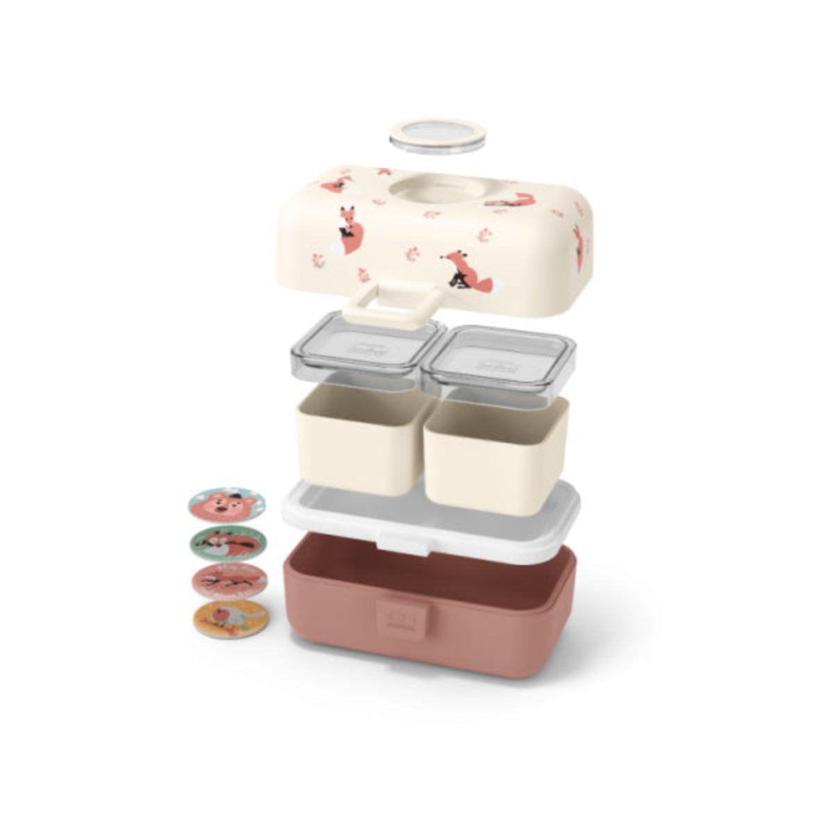 Monbento Tresor Fox – lunchbox dla dzieci z 3 pojemnikami. Lekki, szczelny i łatwy w otwieraniu. Idealny do szkoły, na wycieczkę i piknik, wzór: lis