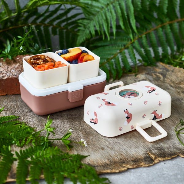 Monbento Tresor Fox – lunchbox dla dzieci z 3 pojemnikami. Lekki, szczelny i łatwy w otwieraniu. Idealny do szkoły, na wycieczkę i piknik, wzór: lis