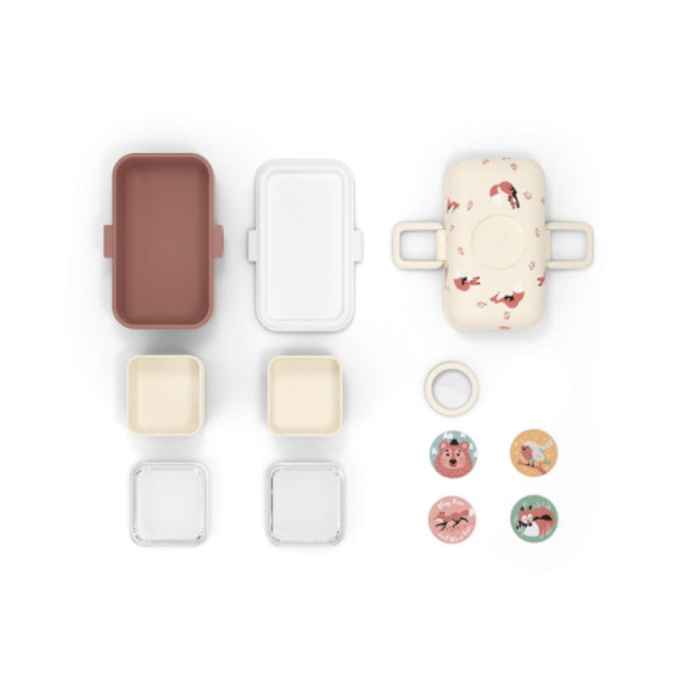 Monbento Tresor Fox – lunchbox dla dzieci z 3 pojemnikami. Lekki, szczelny i łatwy w otwieraniu. Idealny do szkoły, na wycieczkę i piknik, wzór: lis