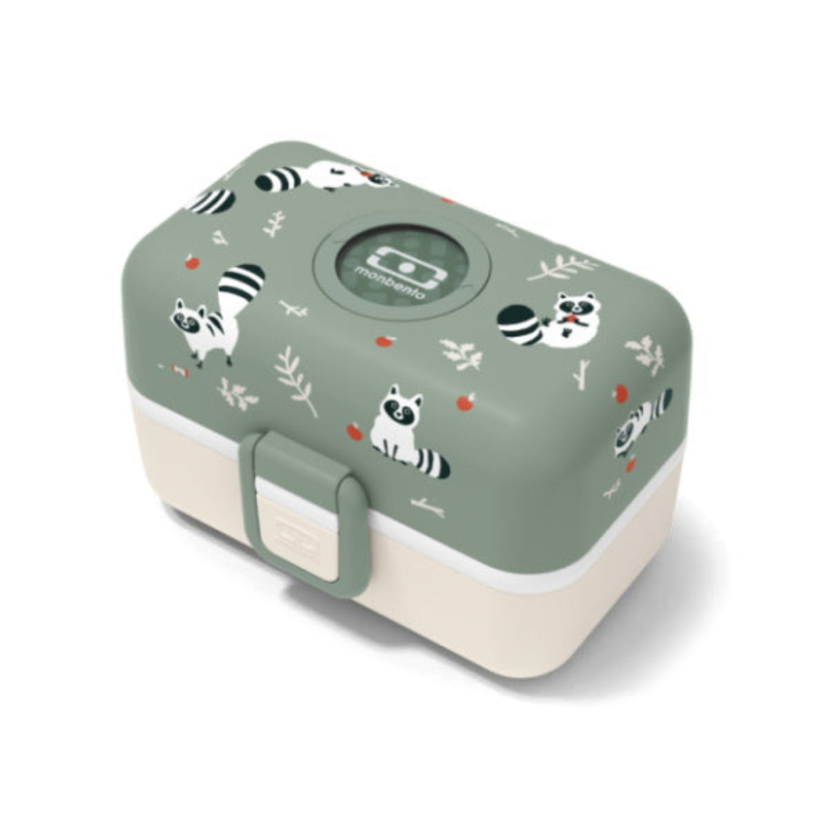 Monbento Tresor Racoon– lunchbox dla dzieci z 3 pojemnikami. Lekki, szczelny i łatwy w otwieraniu. Idealny do szkoły, na wycieczkę i piknik, wzór: szop