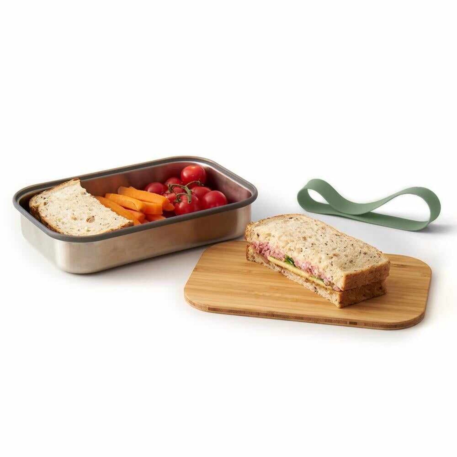 Lunchbox stalowy Black+Blum z bambusową deską, pomarańczowy – pojemny, szczelny i ekologiczny. Idealny na kanapki, przekąski i zdrowe posiłki