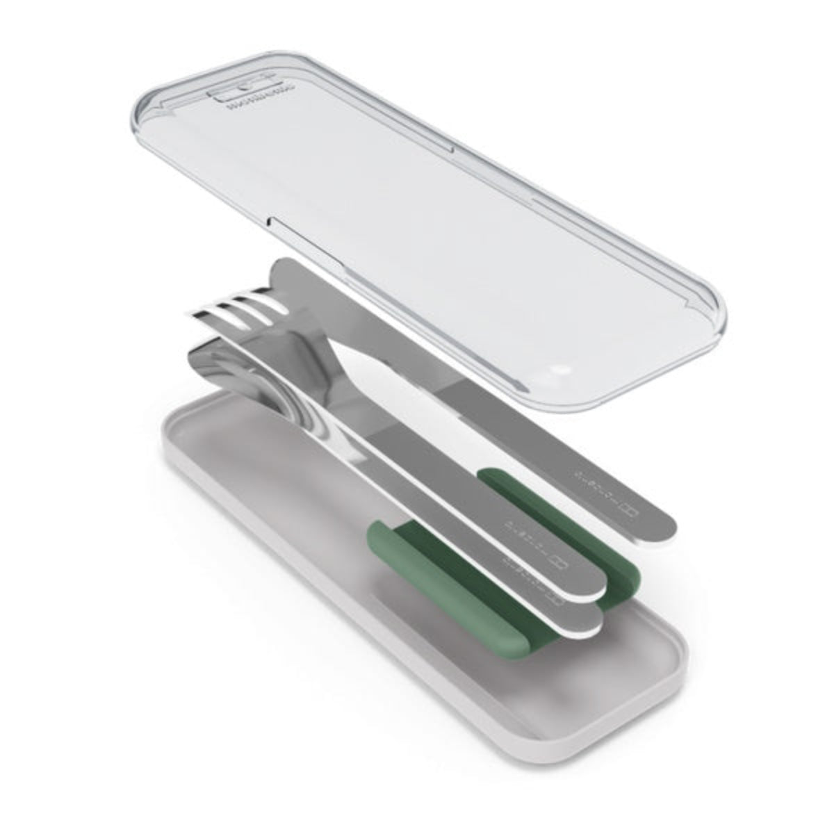 Monbento Slim Box Natural Green – stalowe, kompaktowe sztućce w etui, idealne do lunchboxa i podróży, kolor: zielony