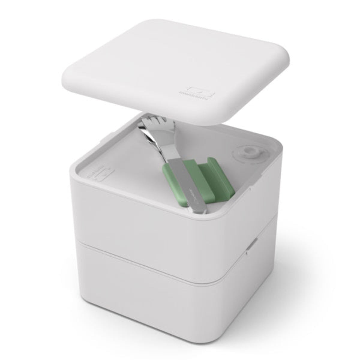 Monbento Slim Box Natural Green – stalowe, kompaktowe sztućce w etui, idealne do lunchboxa i podróży, kolor: zielony