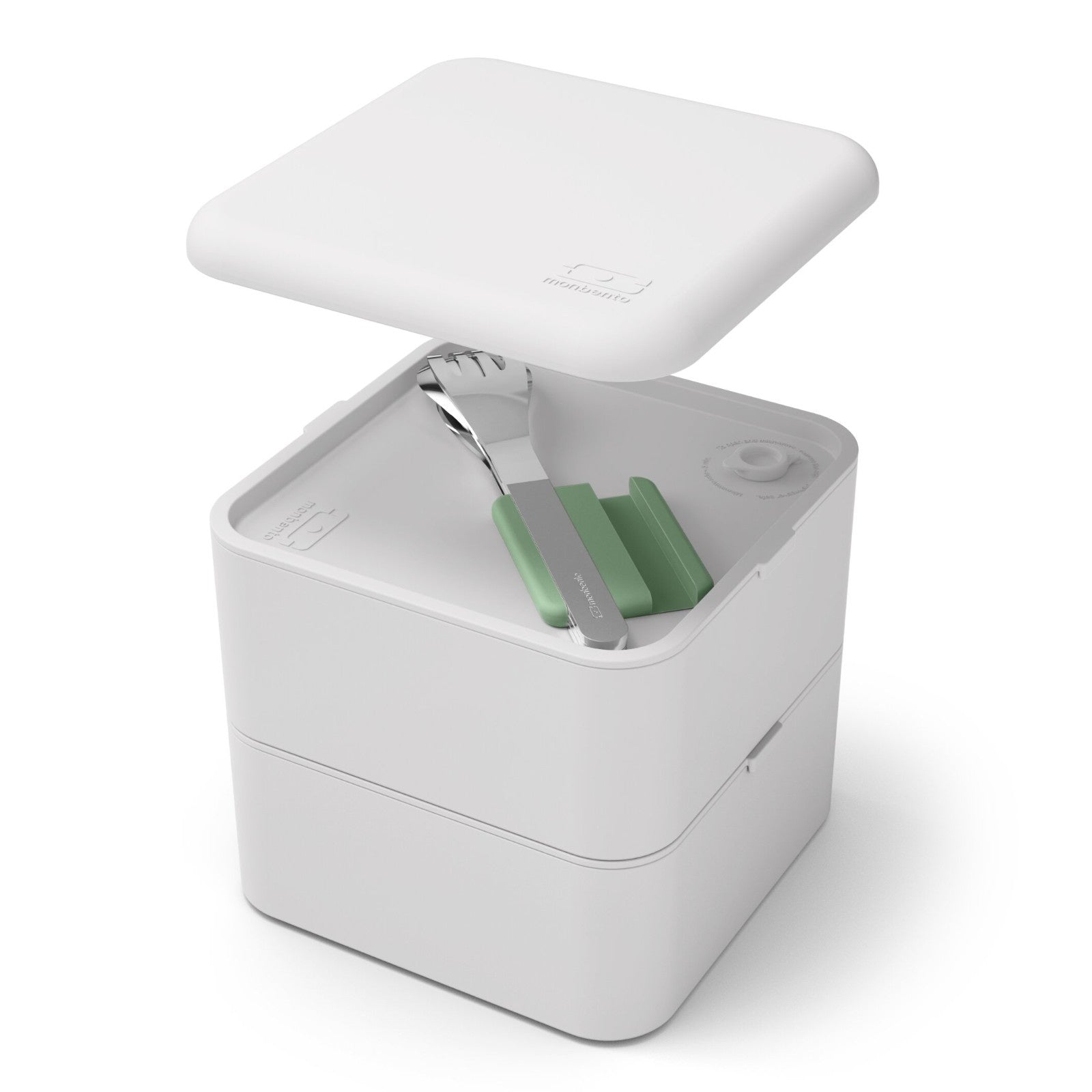 Monbento Slim Box Natural Green – stalowe, kompaktowe sztućce w etui, idealne do lunchboxa i podróży, kolor: zielony