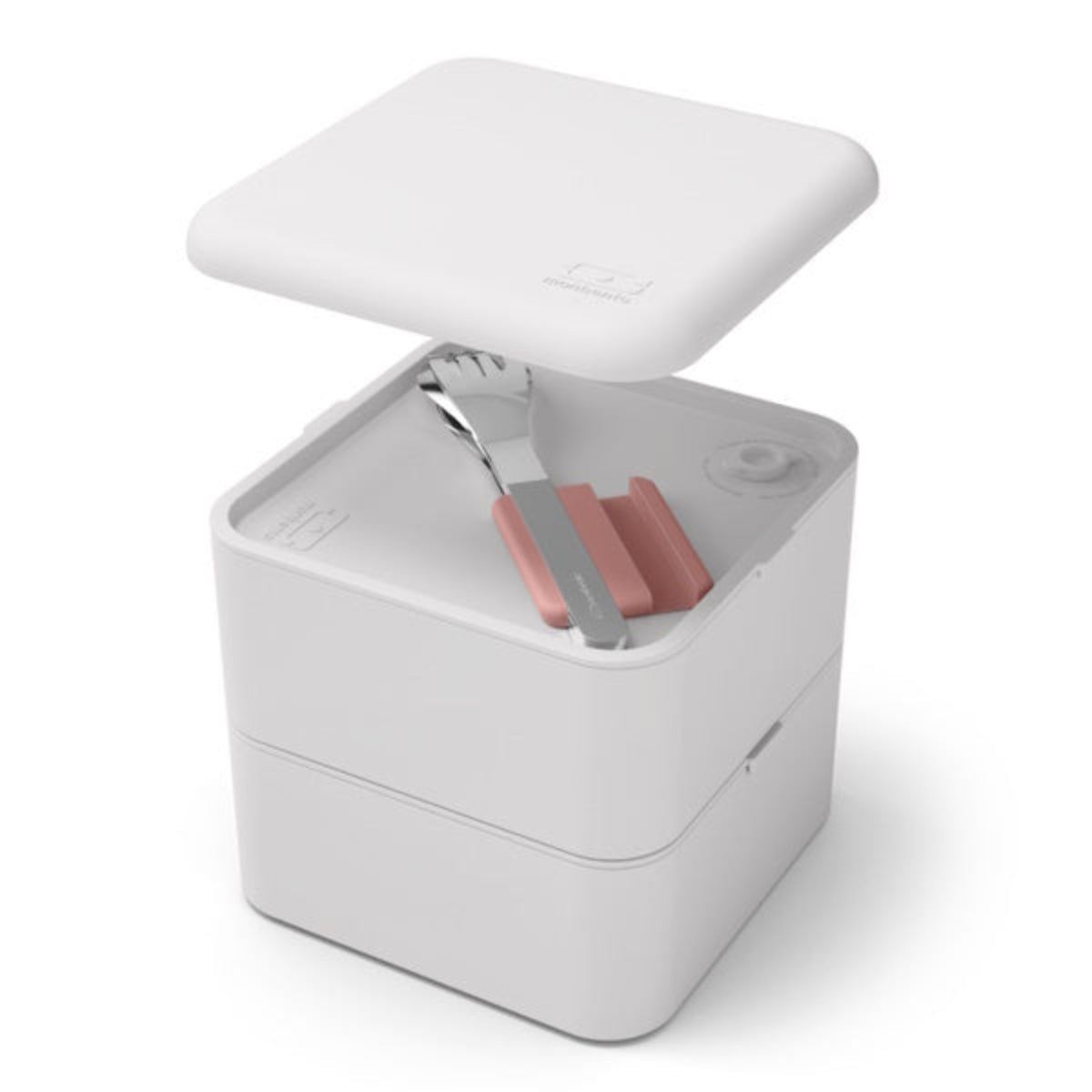 Monbento Slim Box Pink Moka – stalowe, kompaktowe sztućce w etui, idealne do lunchboxa i podróży, kolor: różowy
