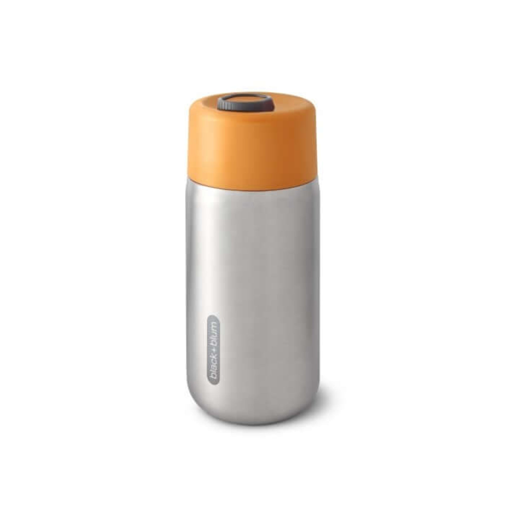 Kubek termiczny Black+Blum Travel Cup 340 ml – pomarańczowy, stal nierdzewna, system blokady, szczelność 100%. Idealny do pracy, auta i na spacer