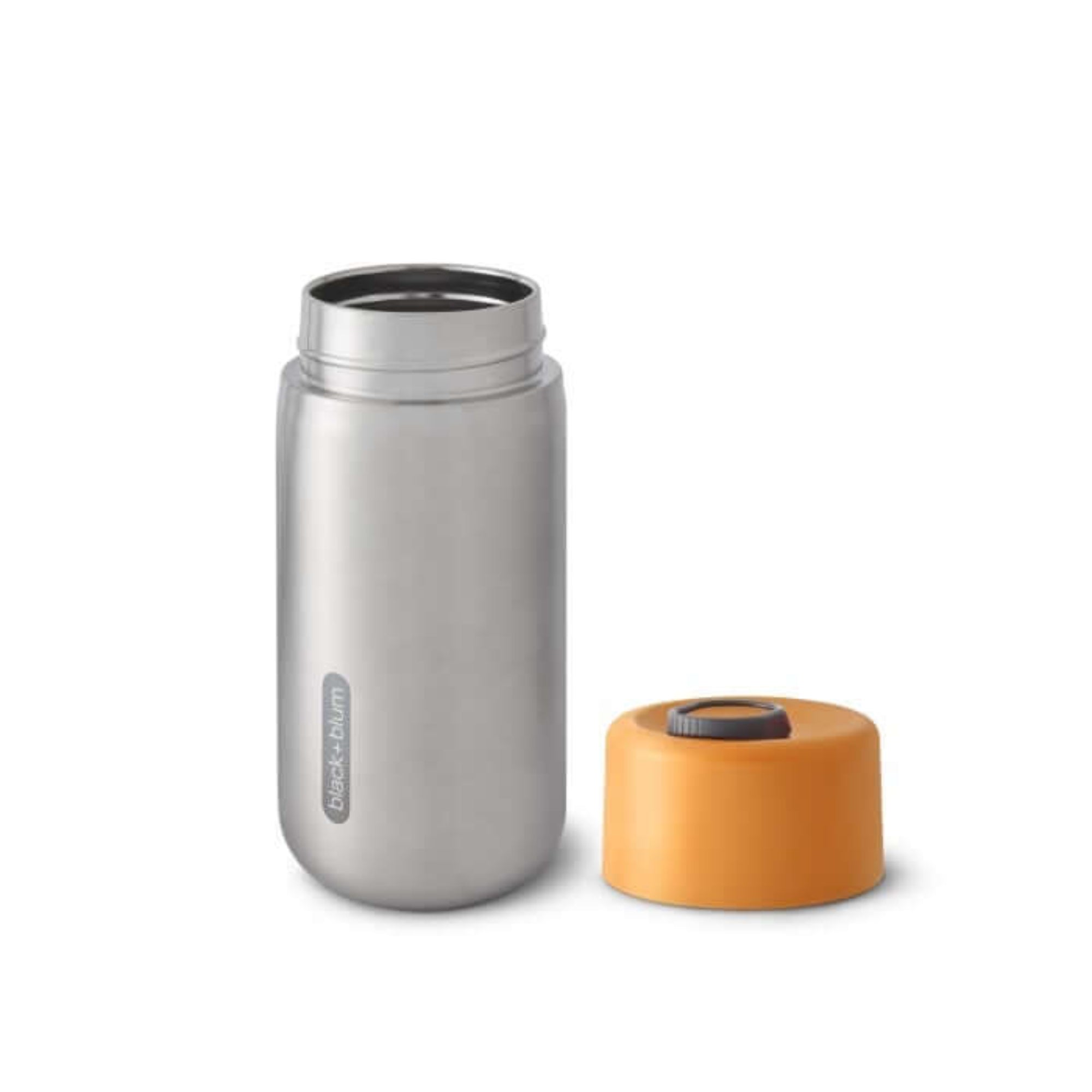 Kubek termiczny Black+Blum Travel Cup 340 ml – pomarańczowy, stal nierdzewna, system blokady, szczelność 100%. Idealny do pracy, auta i na spacer