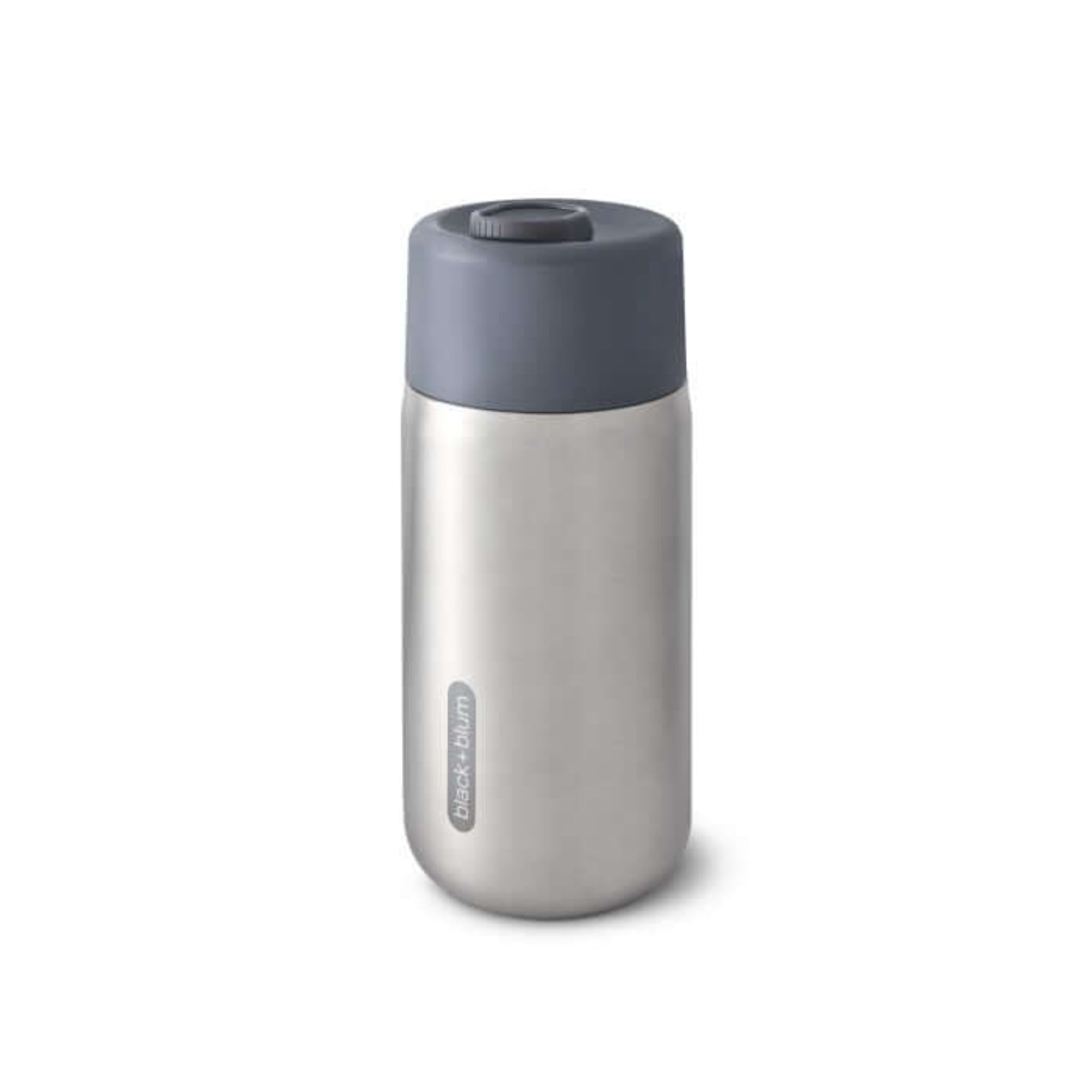 Kubek termiczny Black+Blum Travel Cup 340 ml – szary, stal nierdzewna, system blokady, szczelność 100%. Idealny do pracy, auta i na spacer