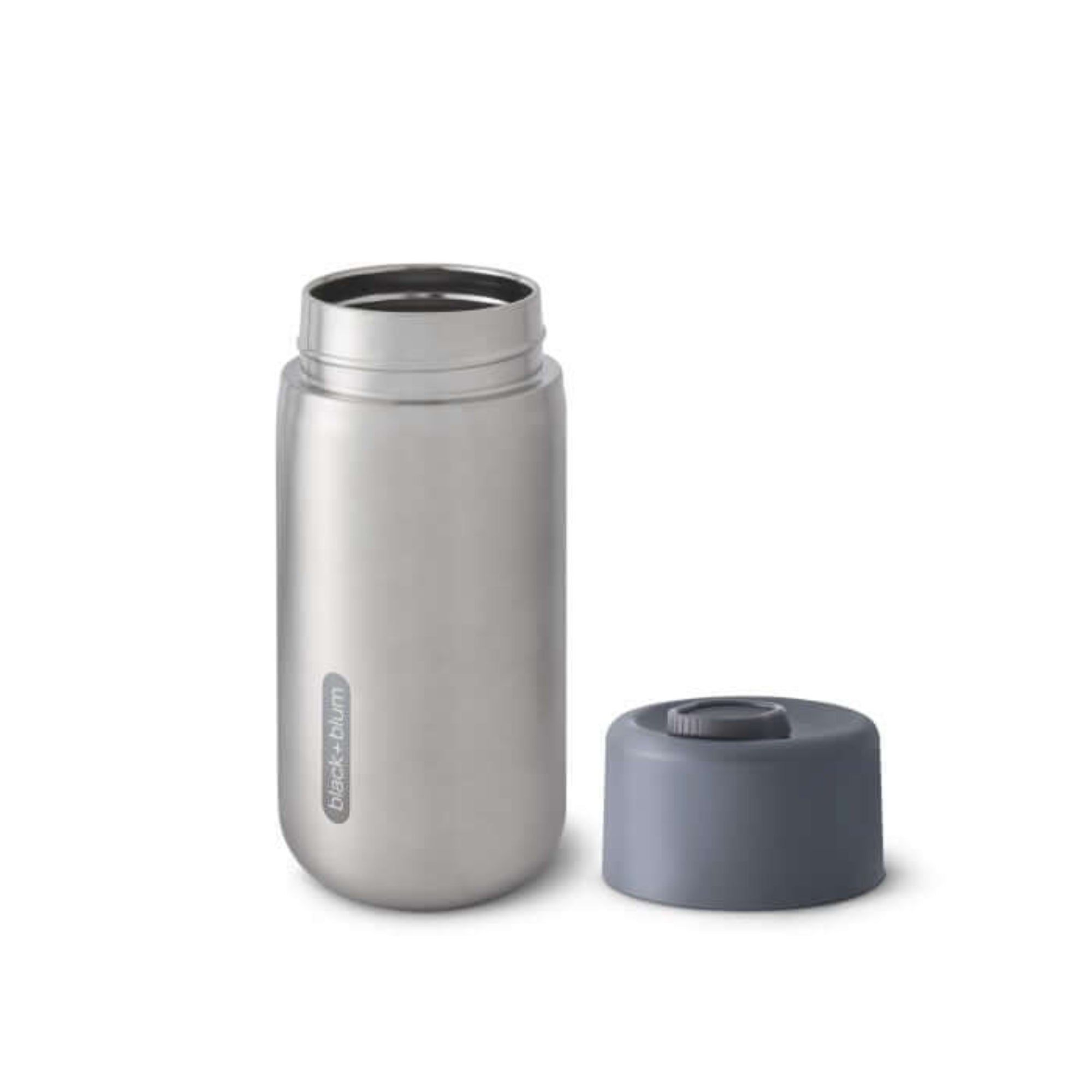 Kubek termiczny Black+Blum Travel Cup 340 ml – szary, stal nierdzewna, system blokady, szczelność 100%. Idealny do pracy, auta i na spacer