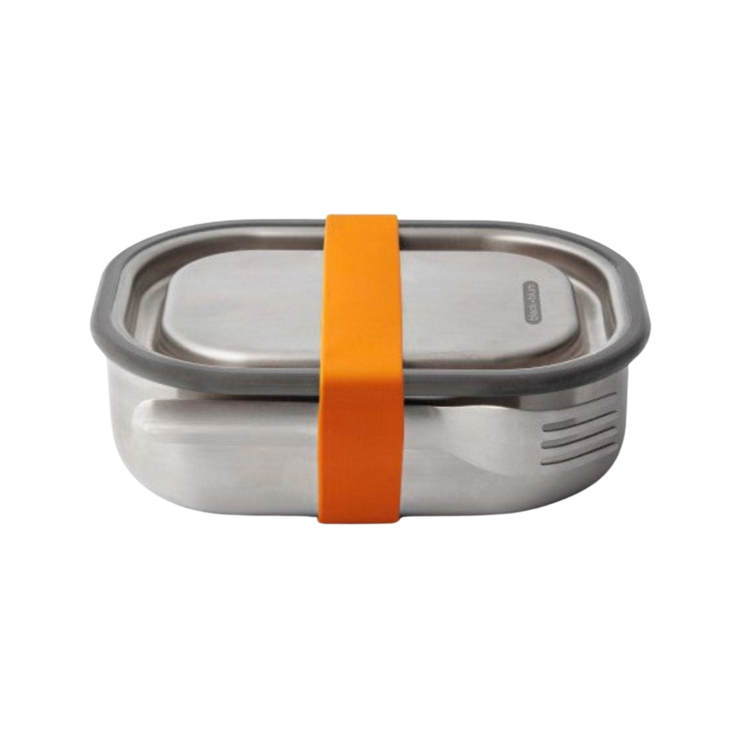 Lunchbox Black+Blum Steel L pomarańczowy – szczelny pojemnik z separatorem, widelcem i silikonową opaską. Elegancki, praktyczny i trwały