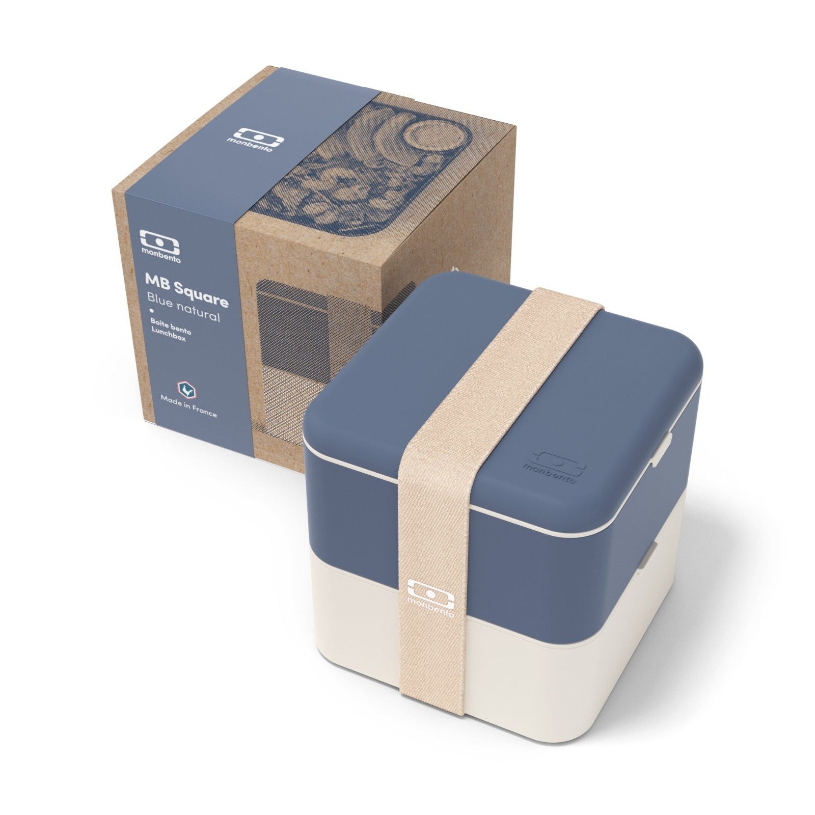Monbento Square Blue Natural – dwupiętrowe kwadratowe pudełko bento