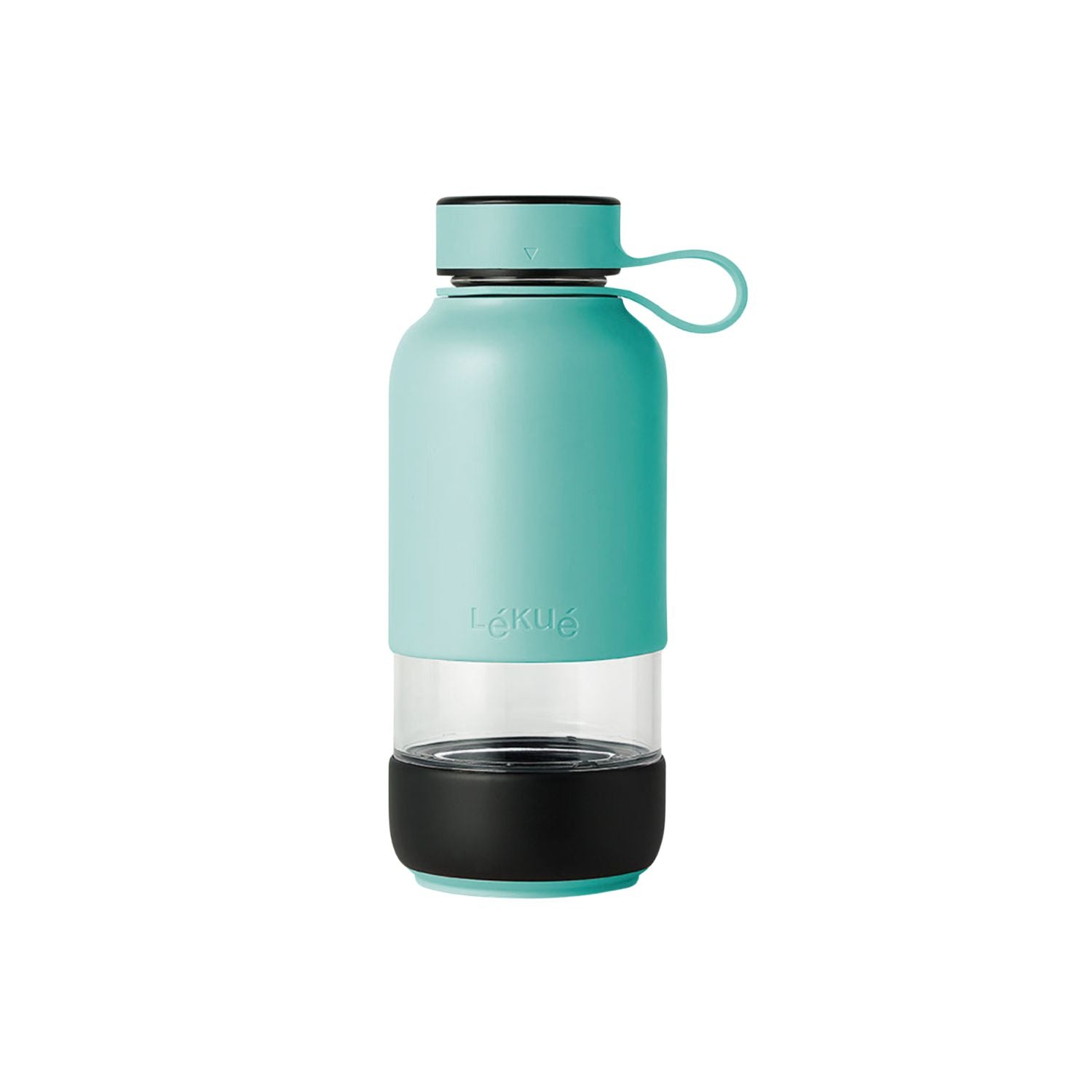 Szklana butelka Lekue To Go 500 ml w turkusowym kolorze – do pracy, szkoły i na trening.