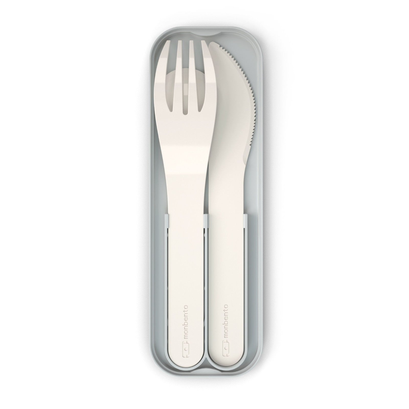 Biały zestaw sztućców turystycznych w etui Monbento Pocket Color Natural