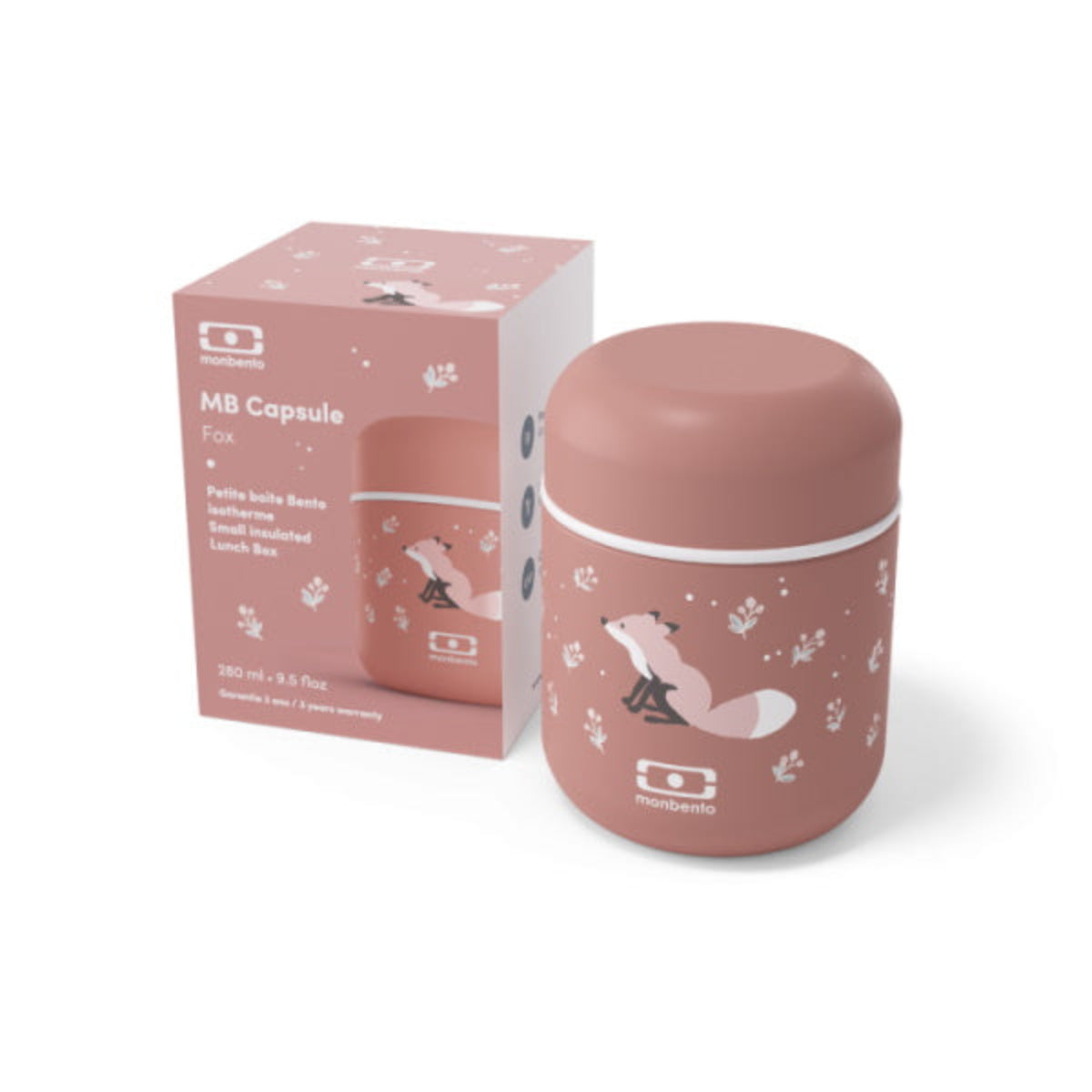 Monbento Capsule Fox – termos dla dzieci 280 ml. Utrzymuje ciepło do 5 h, 100% szczelny i lekki. Idealny na zupę, owsiankę czy makaron w podróży, wzór: lis