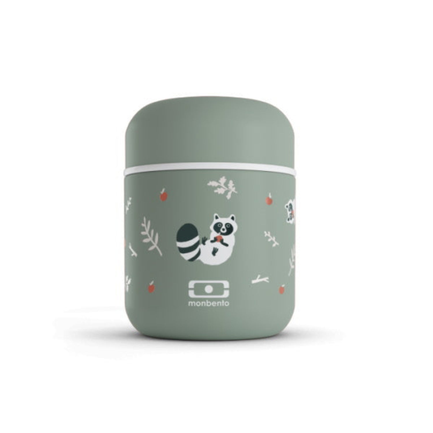 Monbento Capsule Raccon – termos dla dzieci 280 ml. Utrzymuje ciepło do 5 h, 100% szczelny i lekki. Idealny na zupę, owsiankę czy makaron w podróży, wzór: szop