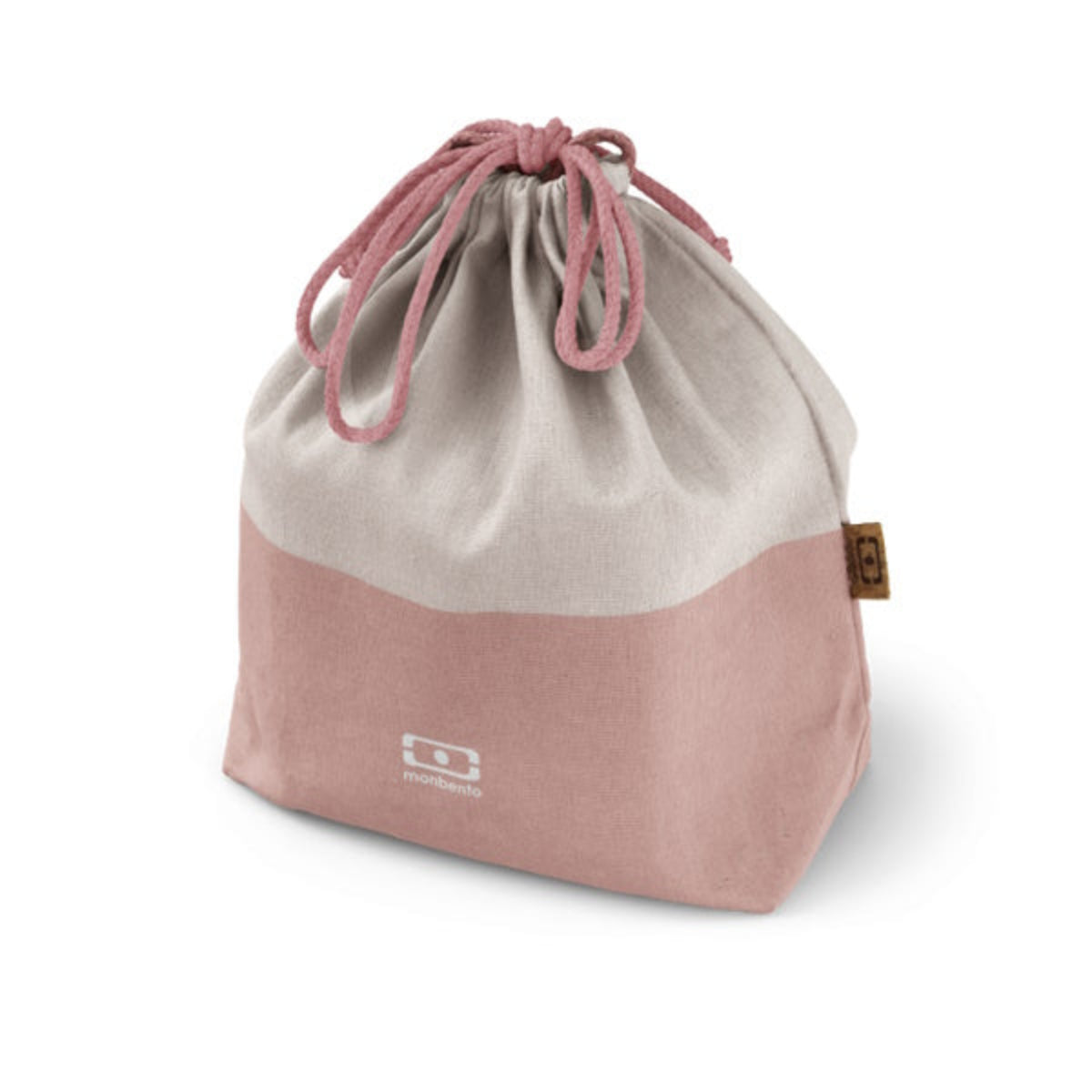 Monbento Pochette L Flamingo– lekka torba na lunchbox, imitacja lnu, zawiązywana, stylowa i ekologiczna. Idealna do pracy i szkoły, kolor: rozowy