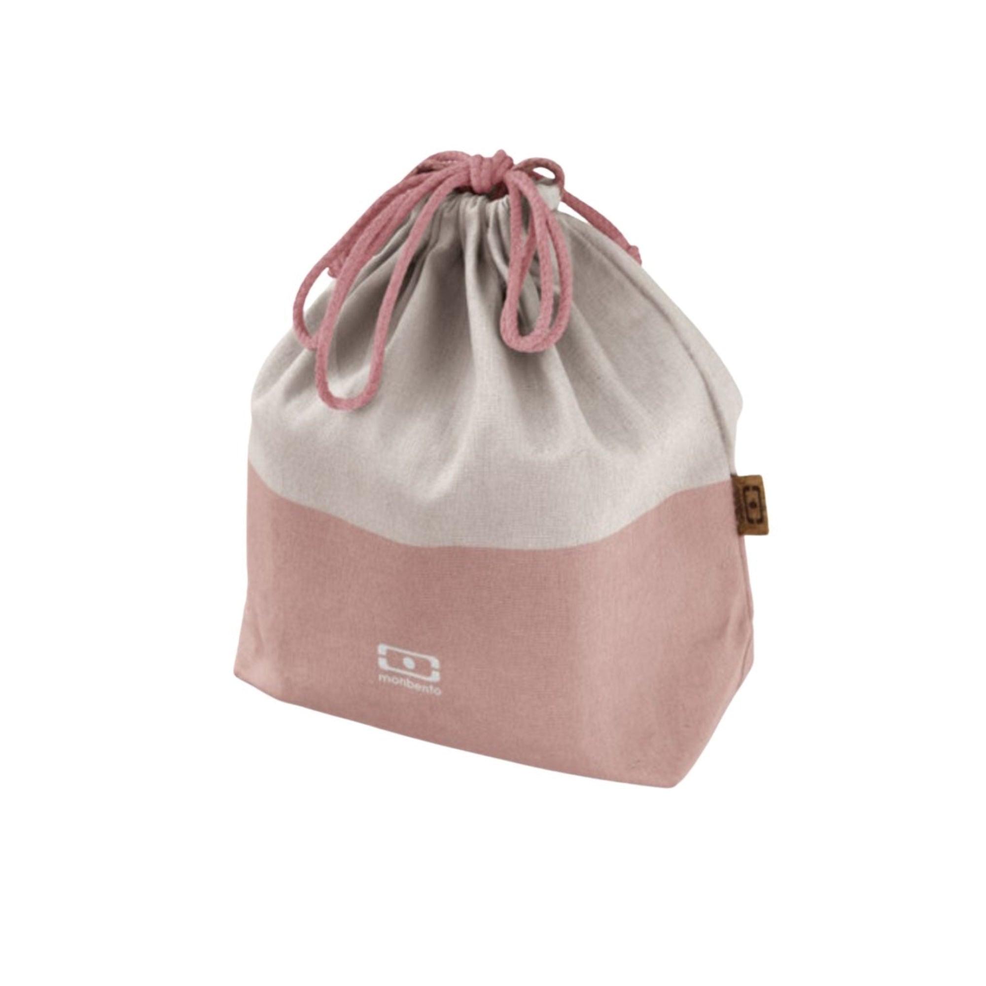 Monbento Pochette L Flamingo– lekka torba na lunchbox, imitacja lnu, zawiązywana, stylowa i ekologiczna. Idealna do pracy i szkoły, kolor: rozowy