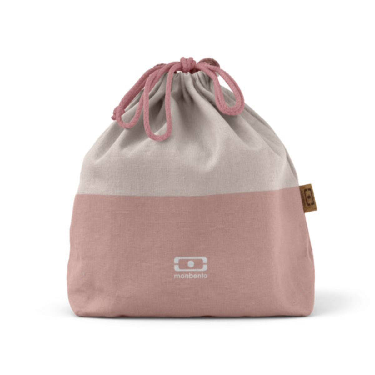 Monbento Pochette L Flamingo– lekka torba na lunchbox, imitacja lnu, zawiązywana, stylowa i ekologiczna. Idealna do pracy i szkoły, kolor: rozowy