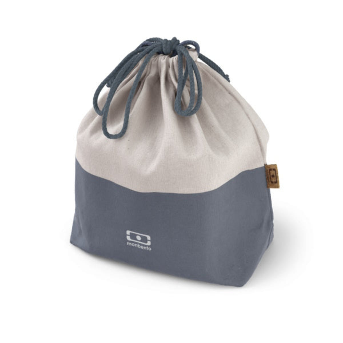 Monbento Pochette L Natural Blue – lekka torba na lunchbox, imitacja lnu, zawiązywana, stylowa i ekologiczna. Idealna do pracy i szkoły, kolor: niebieski