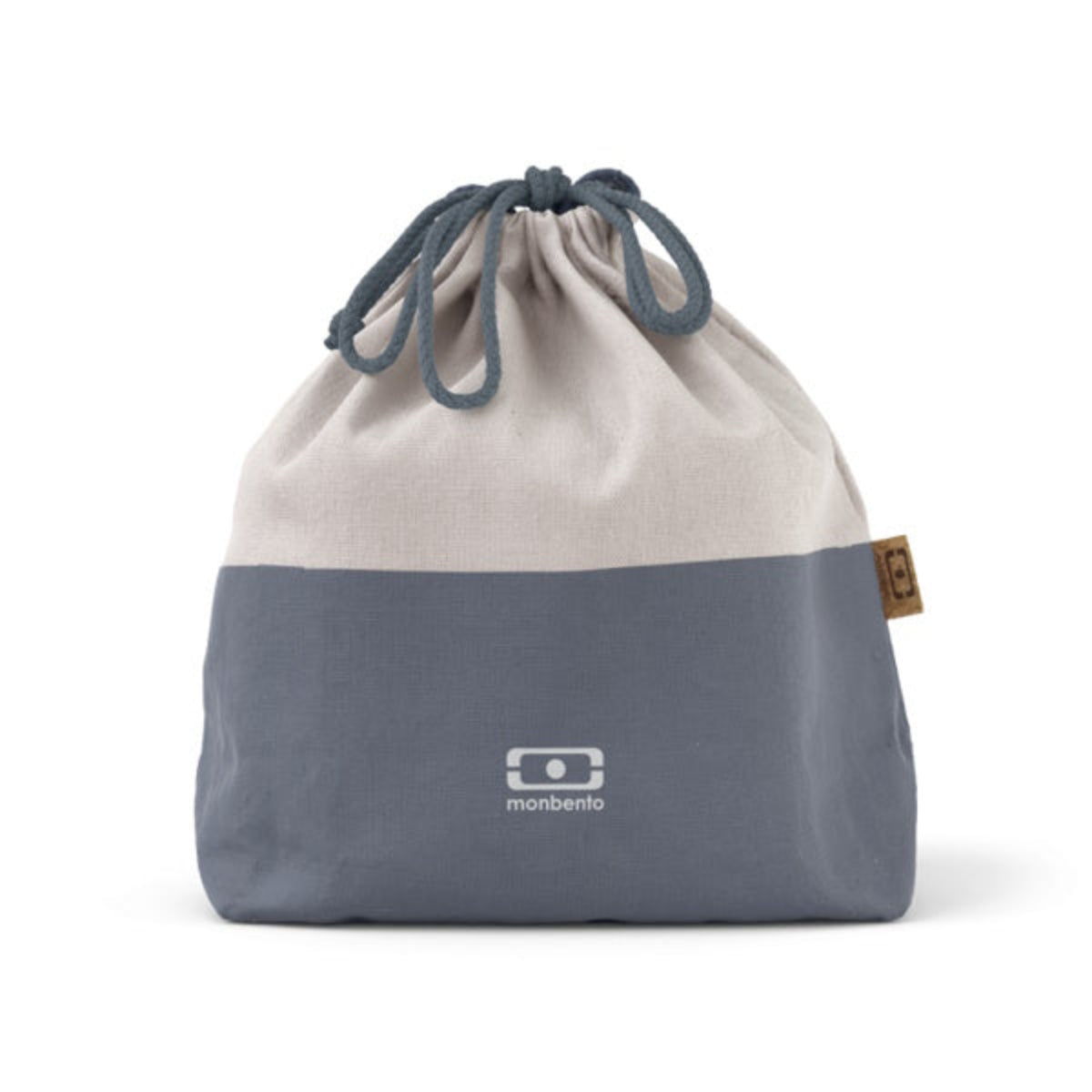 Monbento Pochette L Natural Blue – lekka torba na lunchbox, imitacja lnu, zawiązywana, stylowa i ekologiczna. Idealna do pracy i szkoły, kolor: niebieski