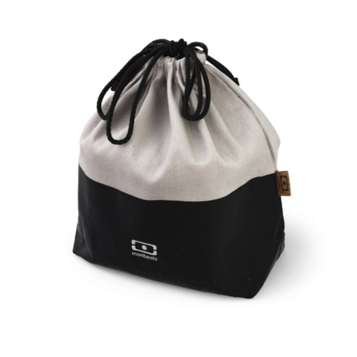 Monbento Pochette L Onyx – lekka torba na lunchbox, imitacja lnu, zawiązywana, stylowa i ekologiczna. Idealna do pracy i szkoły, kolor: czarny