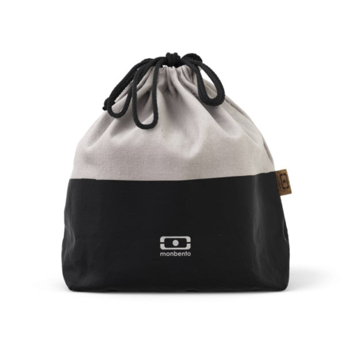 Monbento Pochette L Onyx – lekka torba na lunchbox, imitacja lnu, zawiązywana, stylowa i ekologiczna. Idealna do pracy i szkoły, kolor: czarny